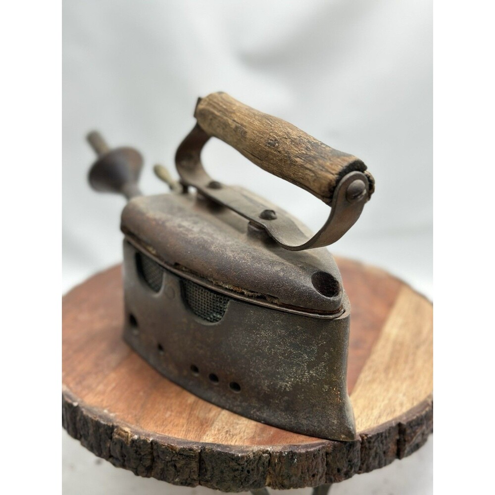 Antique Cast Iron Heavy Decor Hand Iron Wood Handle Primitive Decor Display